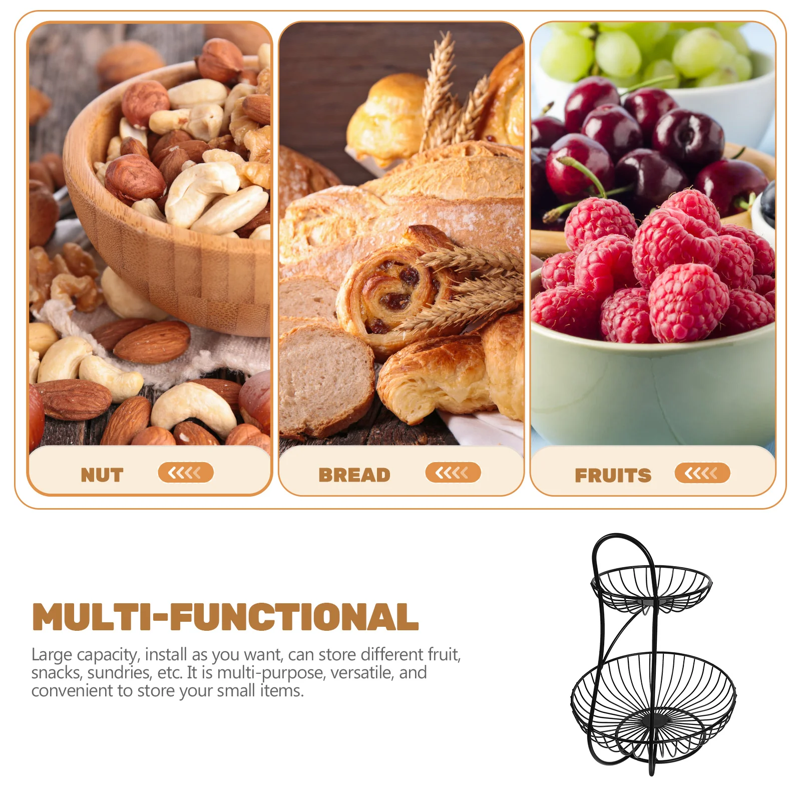 

1pc Iron Art Fruit Basket Double Layers Storage Container Nordic Style Large Capacity Kitchen Organizer Sundries Snacks Basket