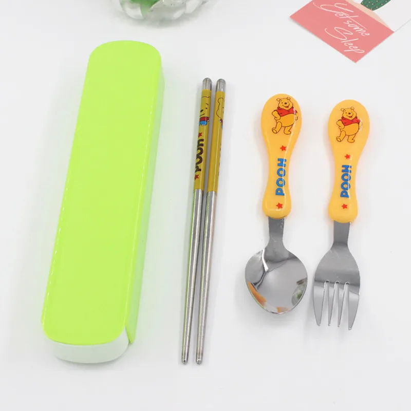 Disney Stainless Steel Fork Spoon Chopsticks Children\'s Breakfast Supplements Cartoon Winnie the Pooh Cutlery Home Kitchen Sets