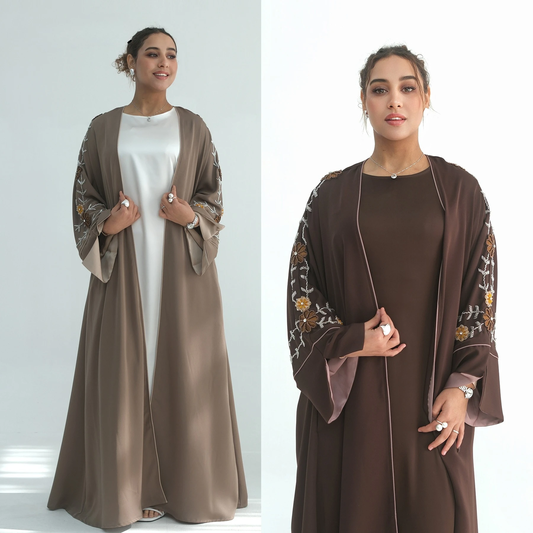 2026 Ramadan EID Abaya di lusso Dubai Abiti modesti Fatti a mano In rilievo Abbellimenti floreali Occasione Abaya Abito musulmano da donna