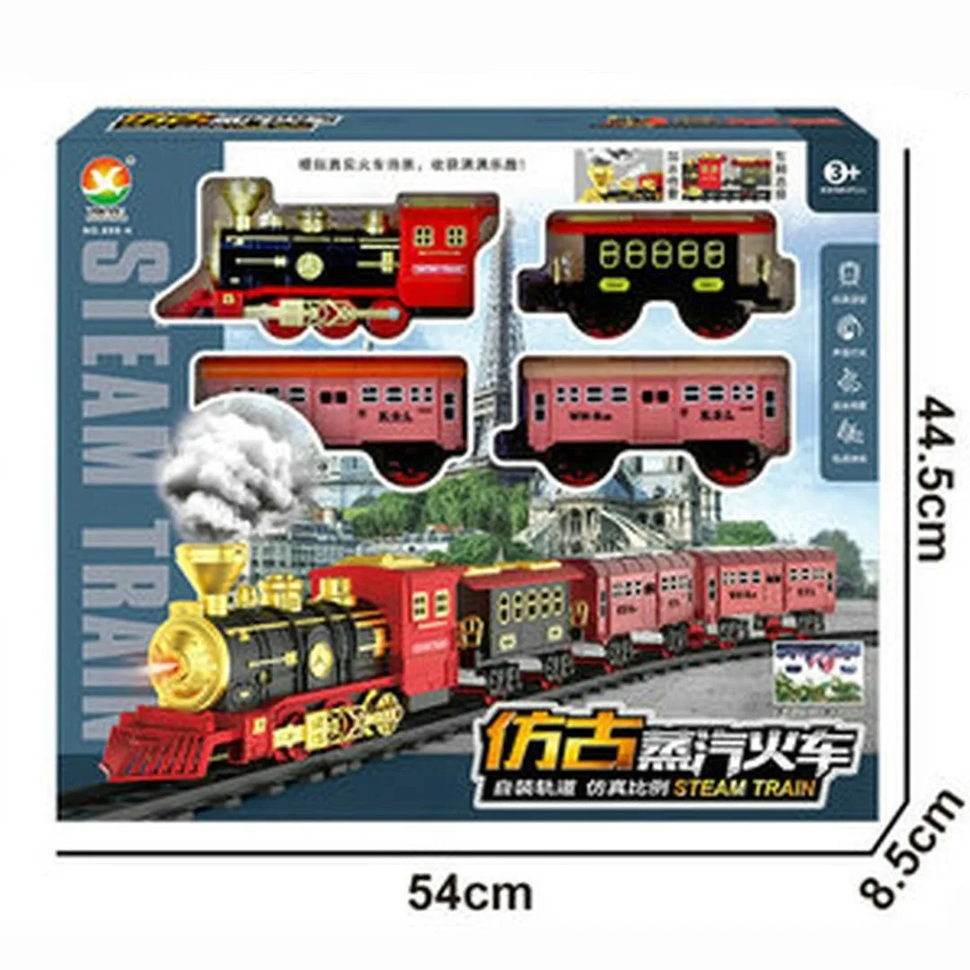 Electric Track Train Set  Model  Spray Classical Steam Train with Sound Locomotive Children Toy For Boy Christmas Gifts