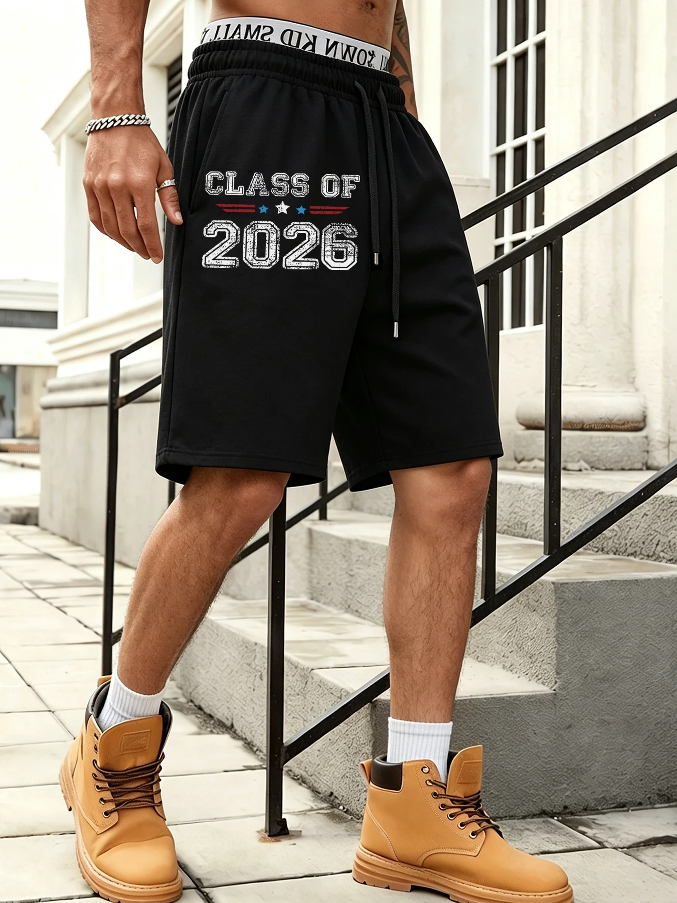 Class Of 2026 Retro Letter Pattern Man Casual Gym Short Pants Loose Comfy Shorts Summer Daily Sportpants Basic Pocket Bottoms