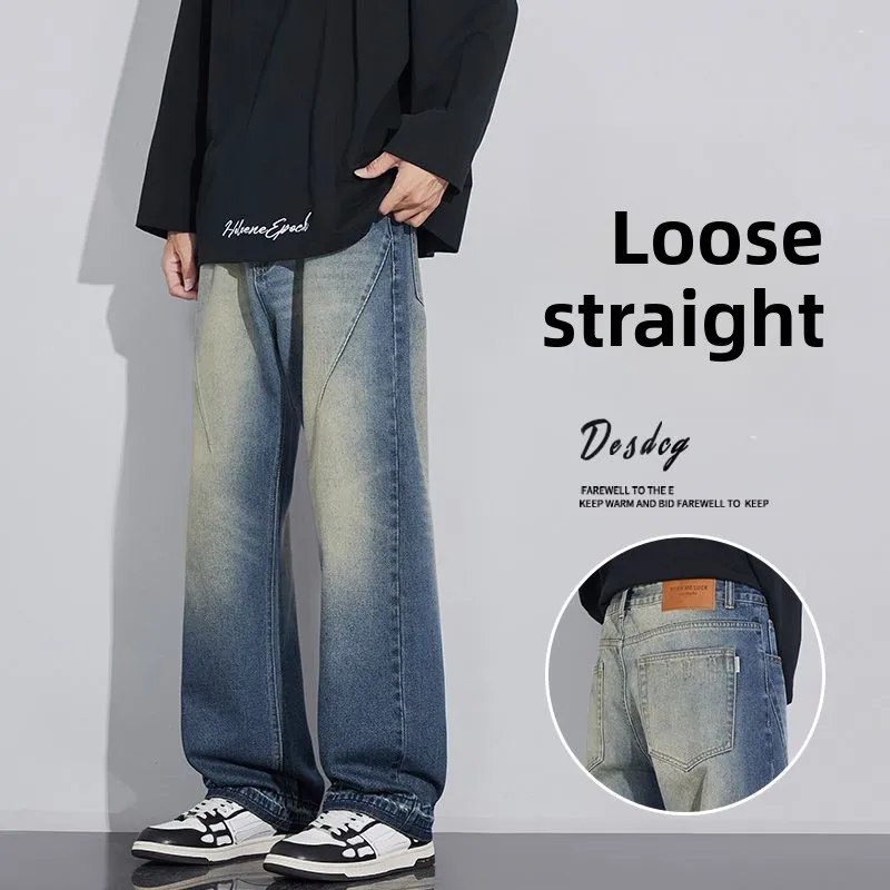 Men's Autumn Winter Fashion Business Casual Denim Pants Long Pants Men's Elastic Straight High End Vintage Pants Harajuku Jeans