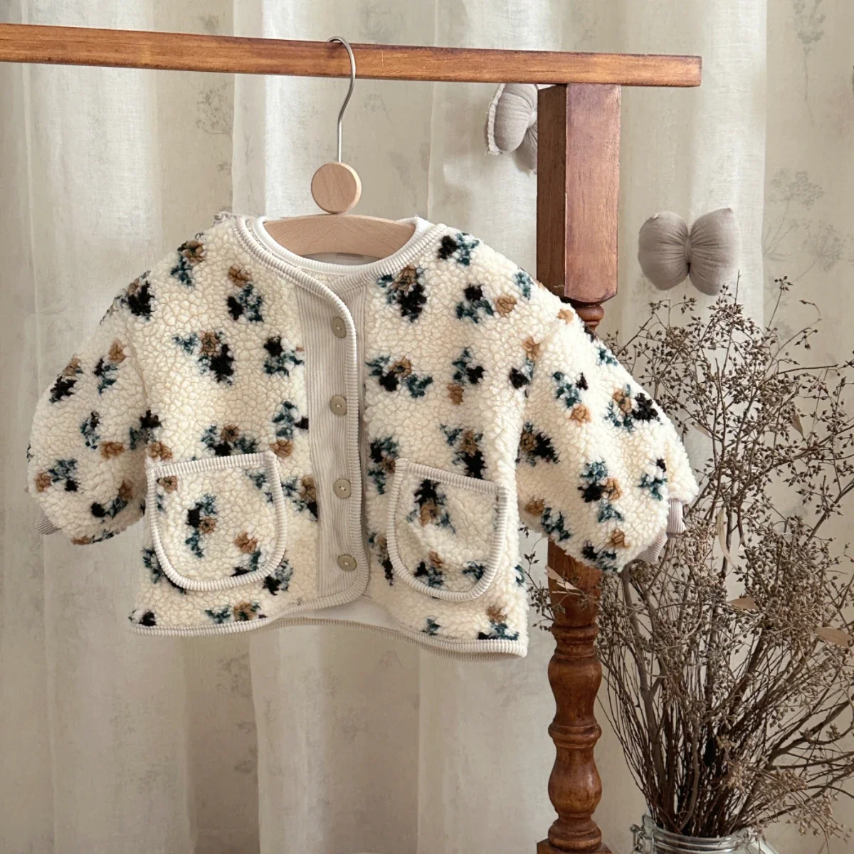 Children Winter Autumn Clothing Soft Coat For Newborn Baby Girls Thicken O-neck Pocket Buttons Plush Jackets Warm Outwears