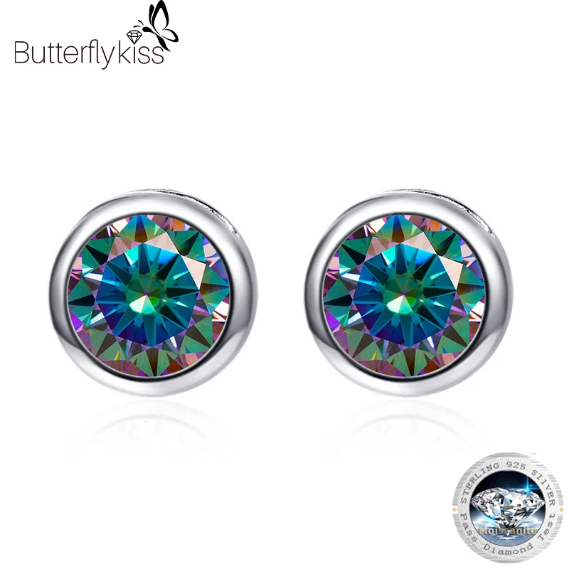 

Butterflykiss Real 925 Sterling Silver 0.5CT 1.0CT VVS1 Pink Yellow Red Rainbow Moissanite Ear Studs Earrings For Men Women Gift