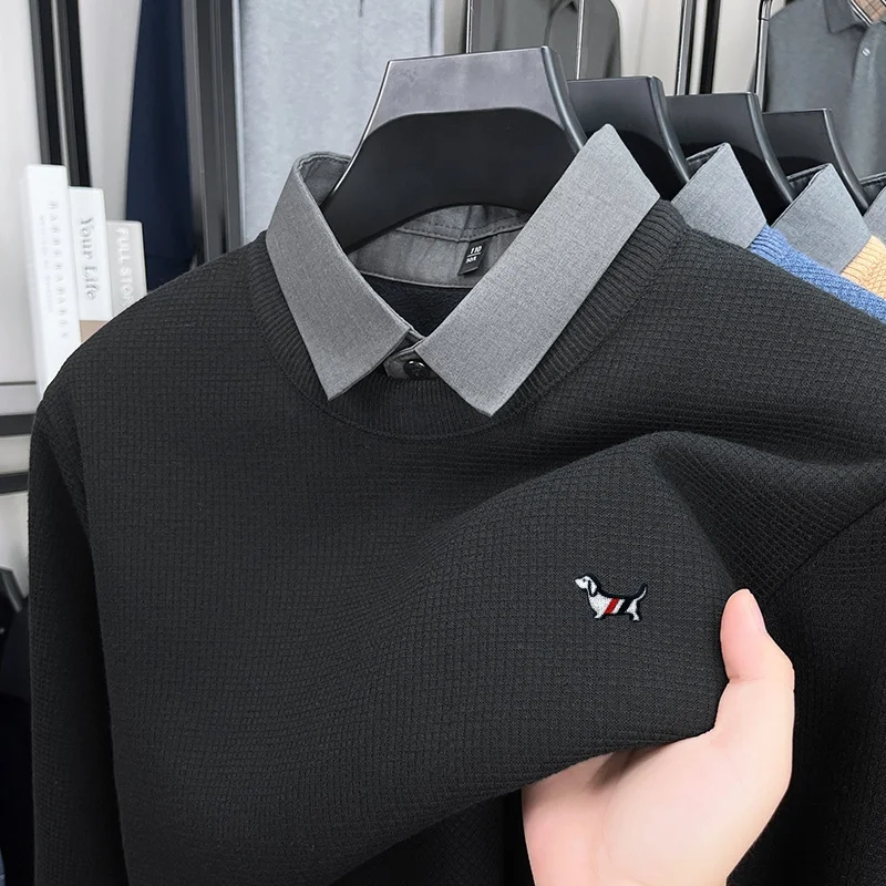 high quality men's autumn winter long sleeves knitwear lapel luxury embroidery exquisite sweater fashion trend men clothing tops