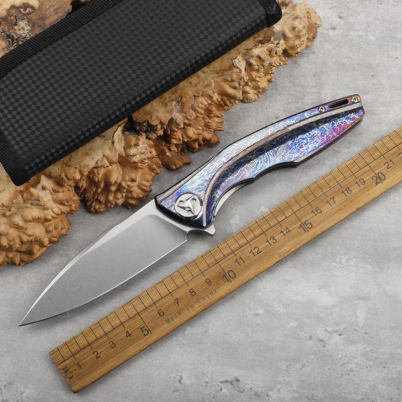 

M390 Steel Titanium Alloy Burnt Titanium Pattern Handle Folding Knife Outdoor Self Defense Camping Survival Portable Tool Knife