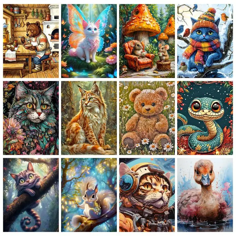 

GATYZTORY DIY Oil Painting Cartoon Animal Drawing On Canvas HandPainted Art Gift Coloring By Number Kits Home Decoration