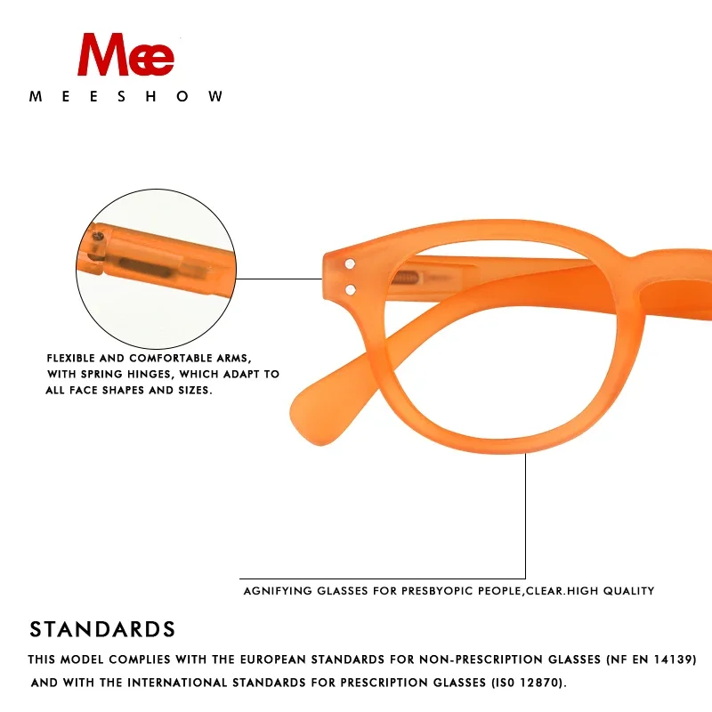 Meeshow 2023 New Honey Peach Reading Glasses Retro Europe Style Quality Men Women Eye Glasses With Flex Lesebrillen 1513