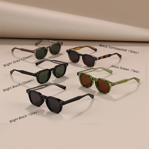 Imagen 2 del producto Gafas de sol clásicas con remaches estilo Retro para mujer TR90 montura poligonal gafas de sol polarizadas UV400 hombre negro verde 2025 verano