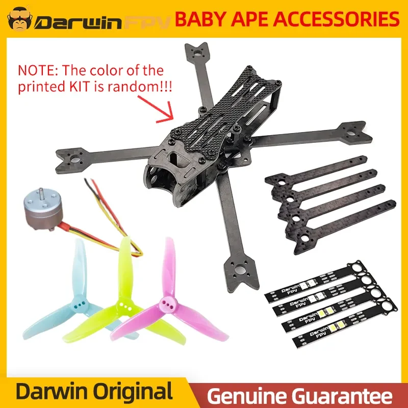 DarwinFPV-Baby Ape Distância entre eixos Drone, Kit Quadcopter Frame, Braço De Fibra De Carbono, Placa LED, Motor RC FPV Parts, 3 ", 142mm, 1104, 4300KV