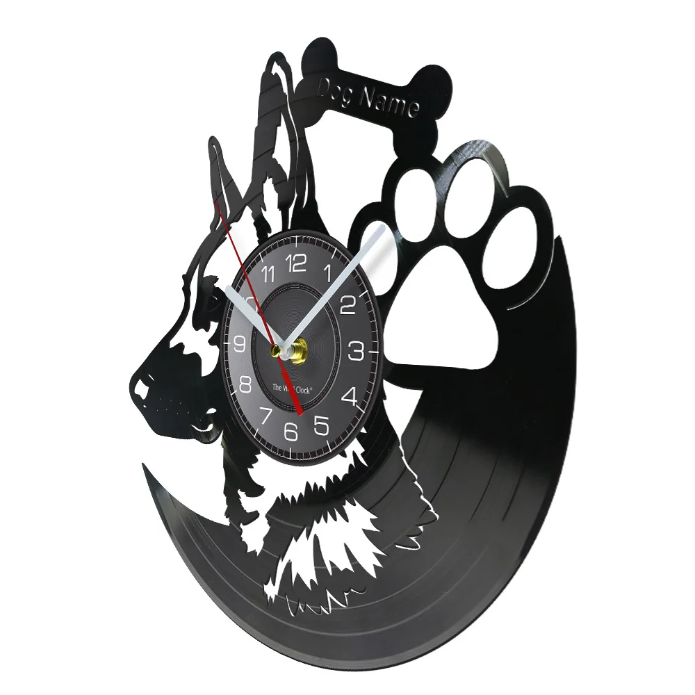 German Shepherd Dog Wall Clock Home Decor Dog Breeds Vinyl Record Vintage Clock Custom Dog Name Wall Clock Gift For Dog Lovers