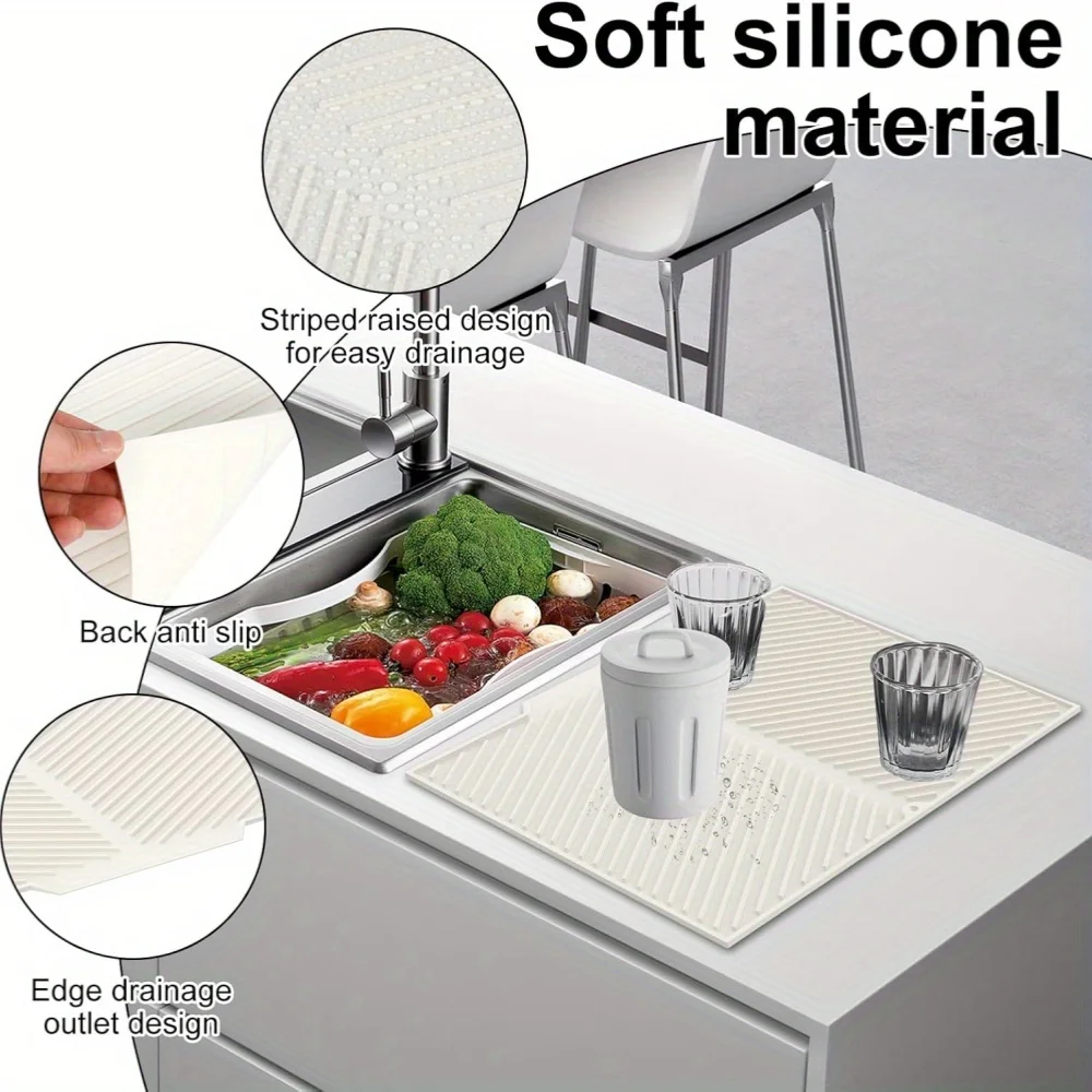 Leeseph 1 Stück Silikon-Abtropfmatte, zusammenklappbare, schnell trocknende, rutschfeste Abtropfmatten, hitzebeständige Matte für die Küche – Detail 5