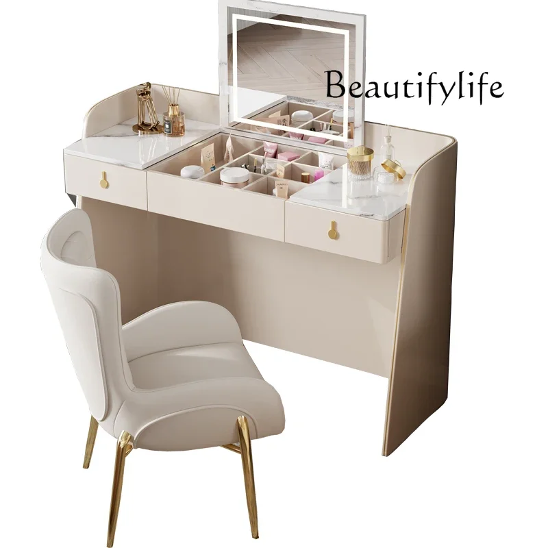 

Light luxury solid wood dresser modern simple paint makeup table multi-functional bedside storage cabinet