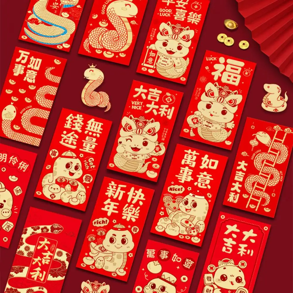 6 Pcs Red Envelopes 2025 Chinese New Year Red Money Packets Snake Theme Lucky Money Packets for Spring Festival Celebration