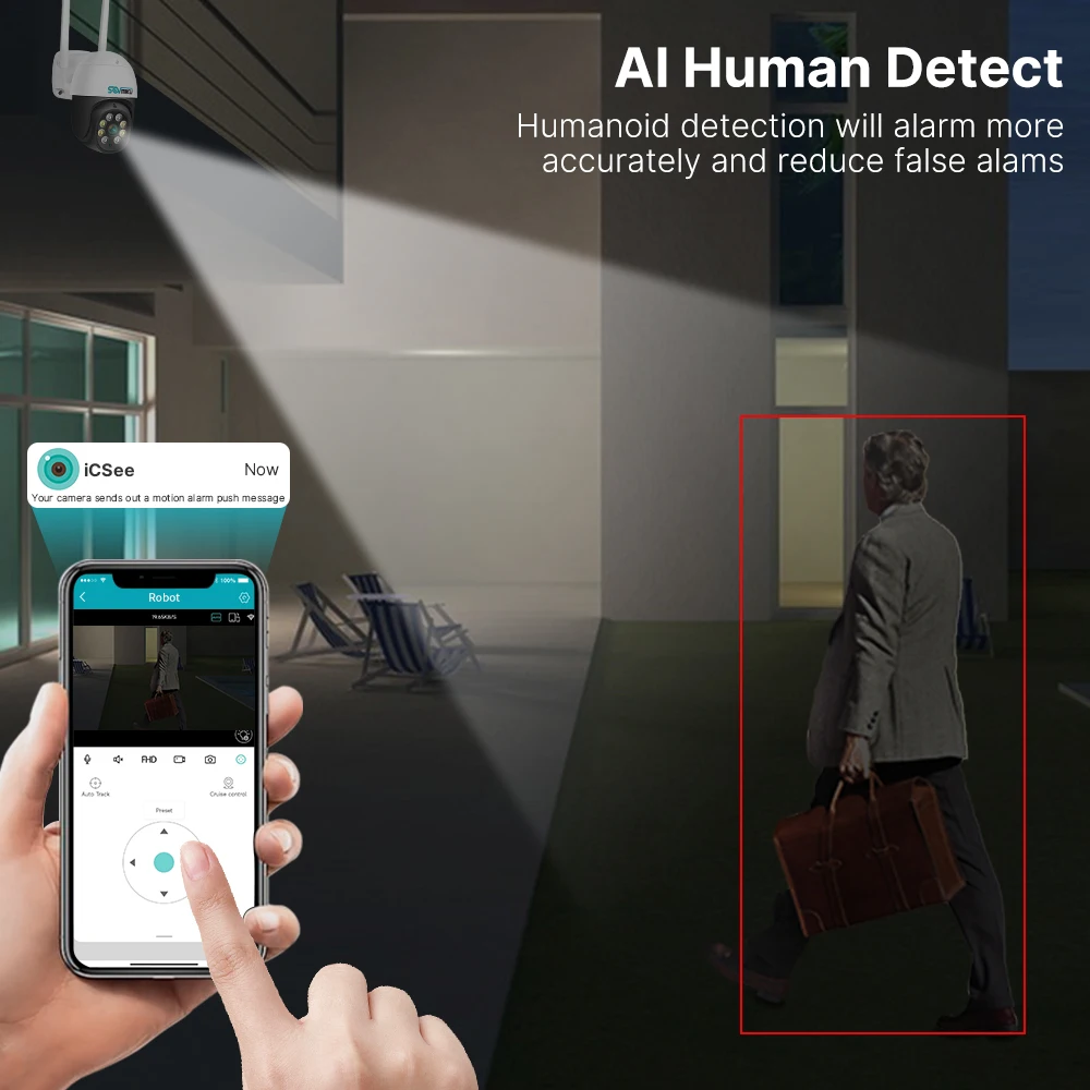 Cámara de vigilancia inteligente PTZ, dispositivo de seguridad para el hogar, 4K, 8MP, WiFi, Zoom 5xdigital, detección humana por Ia, visión