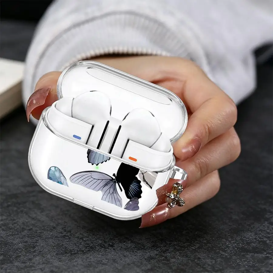 Case For Samsung Galaxy Buds 4 Pro 4Pro 3 FE 3Pro 2 Live 2Pro Clear Earphone Cases Cover With Hook Grey Transparent Butterfly