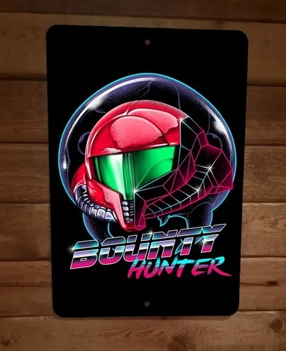 Placa de Metal Decorativa de Parede com Tema Caçador de Recompensas e Video Game