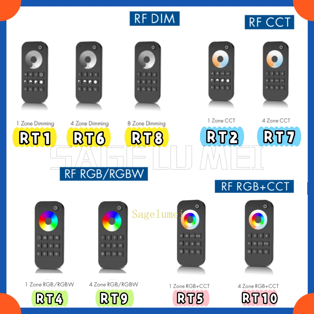 Skydance 1/4/8Zones RF2.4G CCT/RGB/RGBW/RGB+CCT Remote Controller Apply To Receiver LED Dimming/ Color Temperature Touch Wheel