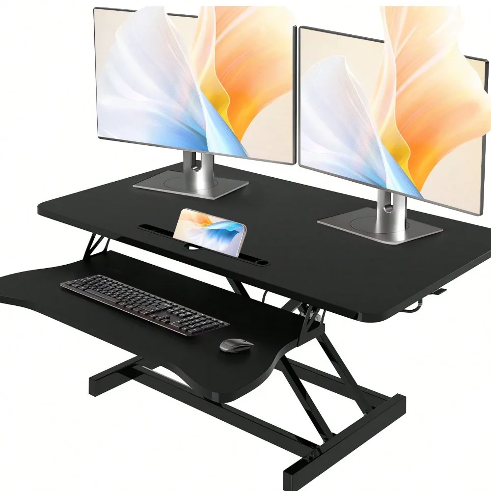 

Standing Desk Converter 32 Inch Height Adjustable Sit To Stand Up Desk Tabletop Dual Monitor And Laptop Workstation