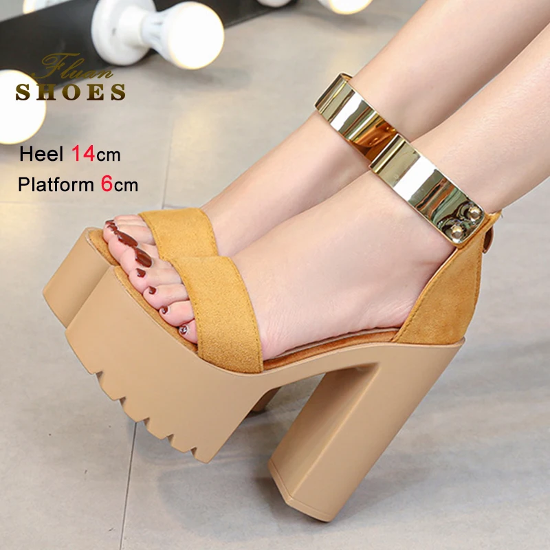 

Новинка 2023 года, босоножки на грубом каблуке, летняя женская обувь на толстой платформе, нескользящие женские подиумные сандалии на очень высоком каблуке 14 см
