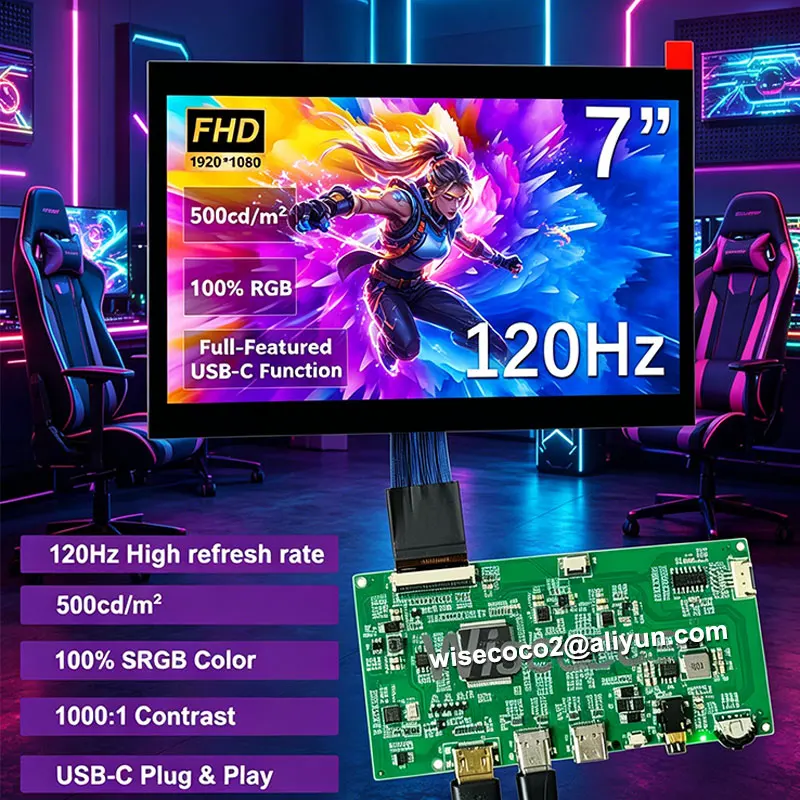 

7 Inch FHD 1920x1080 IPS LCD Panel 120Hz High Refresh Rate 500 Nits Brightness for Steam Decks Game Consoles Portable PCs Displa