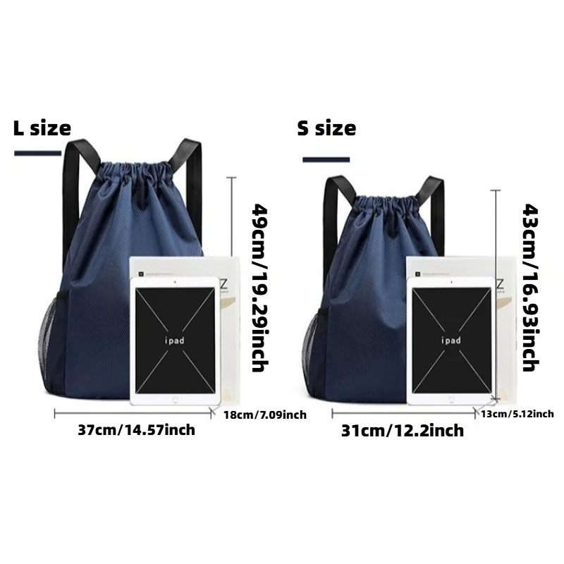 Drawstring Backpack With Side Mesh Pockets, Lightweight Sports Fitness Storage Sack Bag