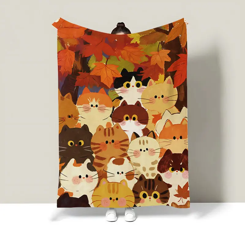 Abstract Oil Painting Cute Cats Universal Blanket Student Dormitory Lunch Break Leg Blanket Bed Shawl Air Conditioning Blanket