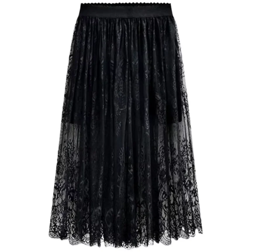 

vestidos elegantes para mujer women long Pleated skirt,fashion Spring Summer sexy lace skirts,plus size faldas aesthetic
