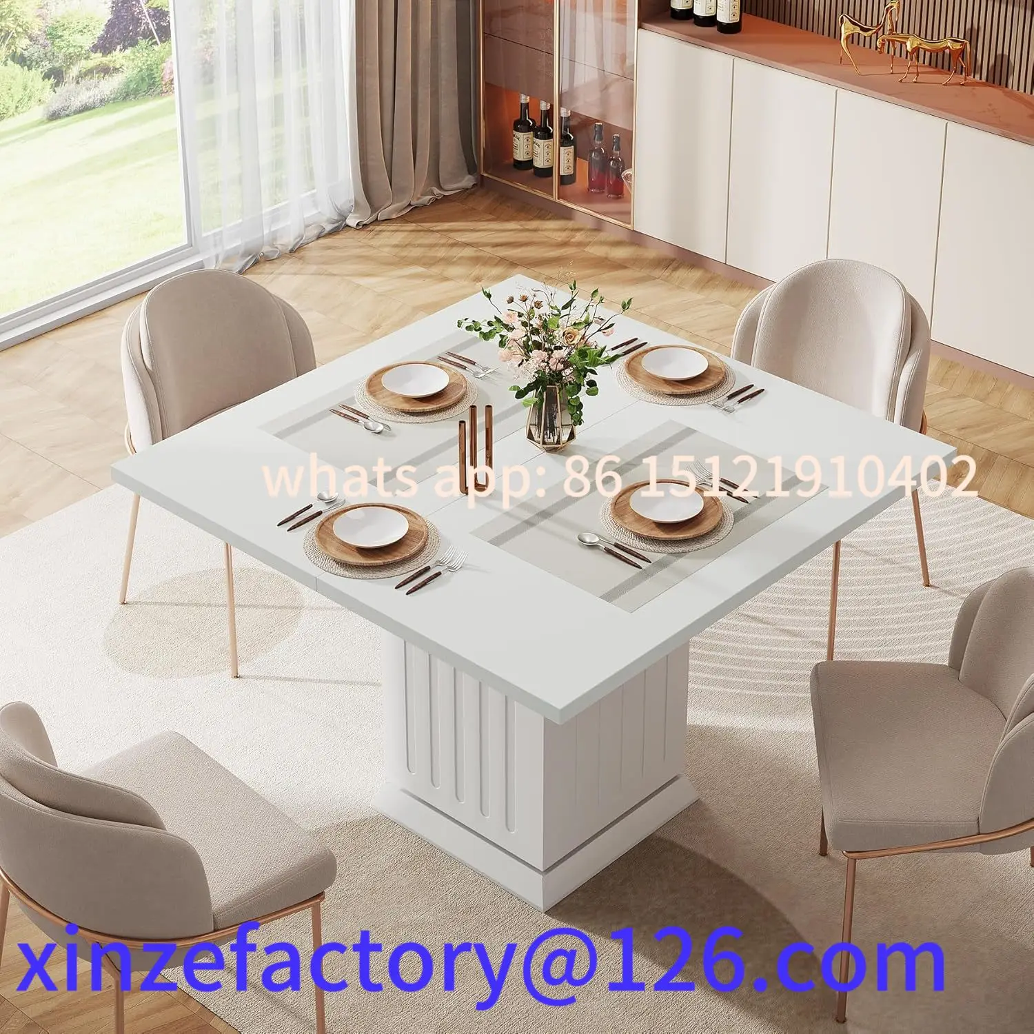 

Customizable Square with 2 Placemats, Modern Engineered Wood Small Dinner Kitchen Table