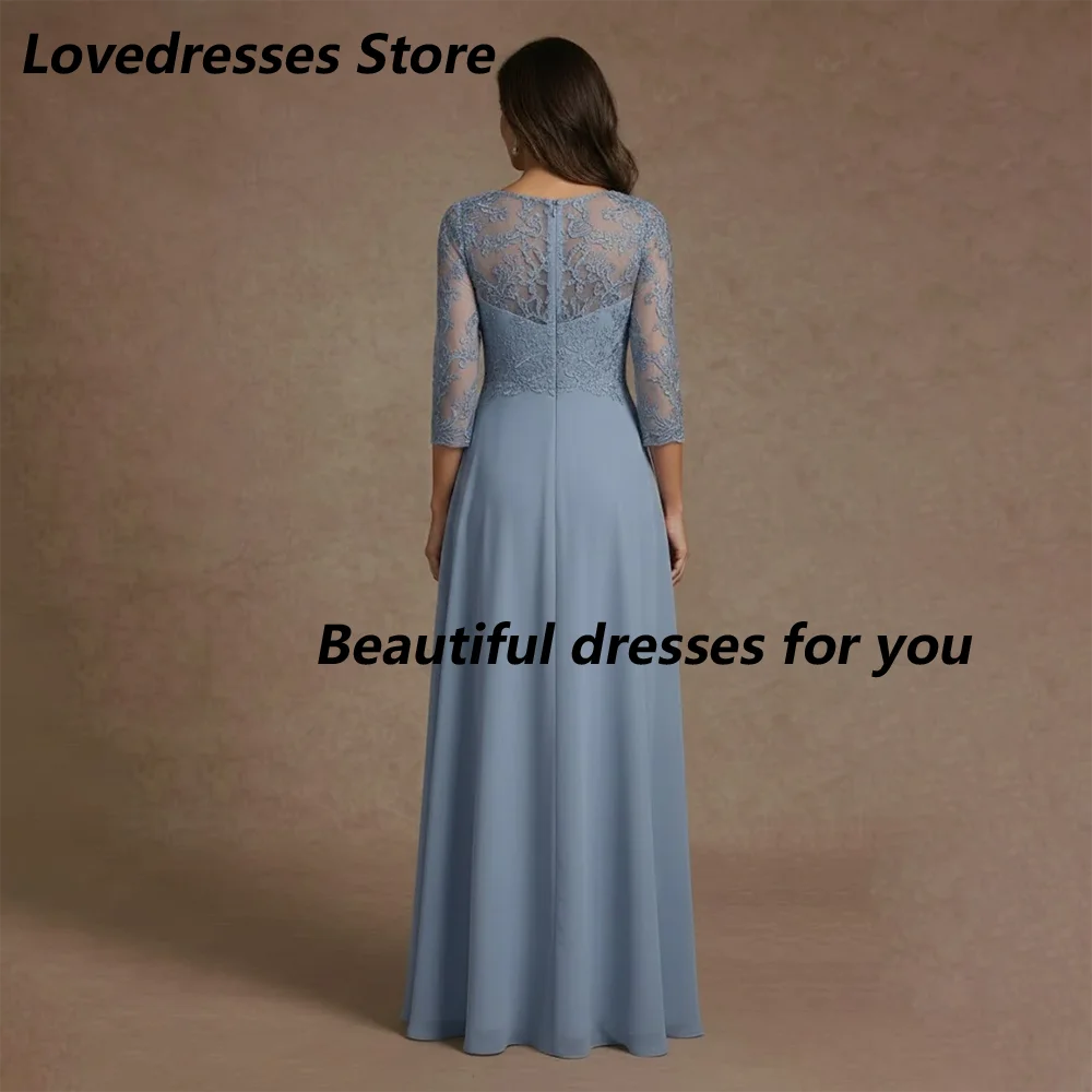 Elegant Lace Appliques Mother of The Bride Dresses Customized V-Neck 3/4 Sleeves A Line Mother Dresses for Wedding Customized