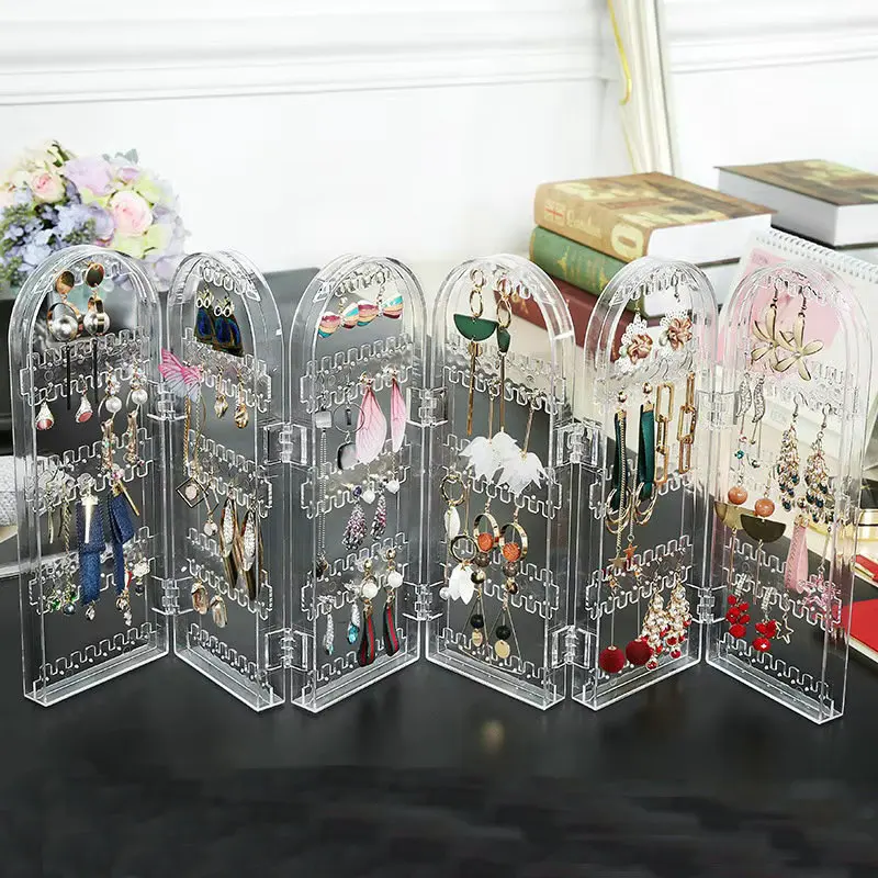 

Earring Holder Organizer Jewelry Organiser Stand Foldable Screen Necklace Rack Multi-Purpose Dressing Tablet Jewelry Holder