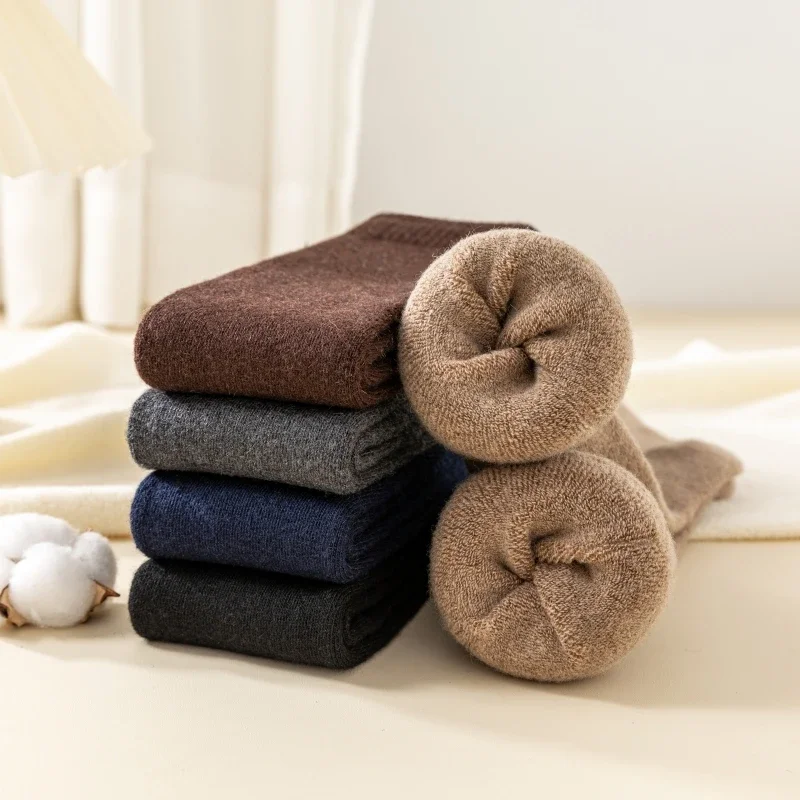 2 Pair Winter Thick Warm Women'S Wool Over Knee Socks Harajuku Vintage Merino Wool Thigh Socks Fashion Casual Stockings