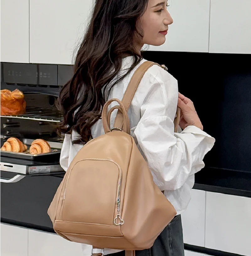 New Women's Korean Fashion Multifunctional Soft Leather Backpacks High Capacity Travel Shoulder Bags Totes Crossbody Backpack