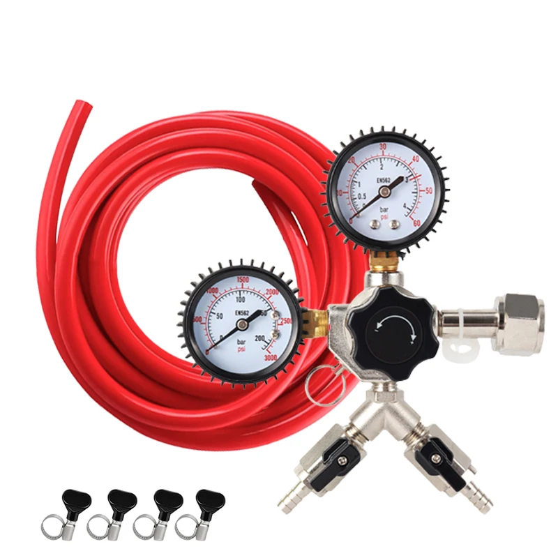 ELECQUEEN Dual Gauge Co2 Regulator,Professional Commercial Draft Beer Regulator,Kegerator Carbonation Hose Premium Beer Gas Line