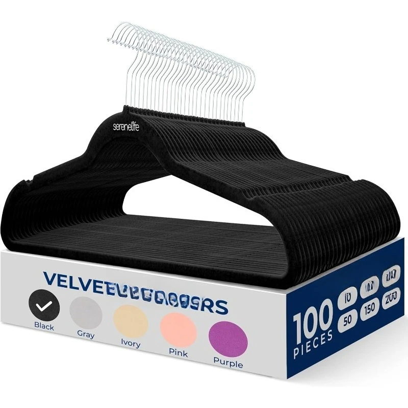 

100 Pack Velvet Hangers - Non-Slip Felt with 360° Swivel Hook, Space-Saving, Ultra-Thin, Lightweight for Shirts, Swea