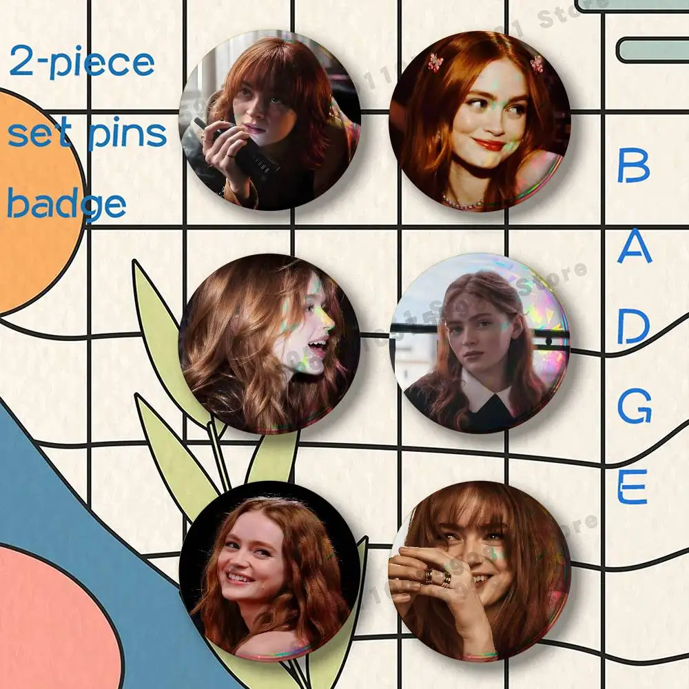 Red Hair Actor S-Sadie S-Sink Brooches for Backpack Accessories 25 32 44 58 75mm Round 2-piece set Free Mix