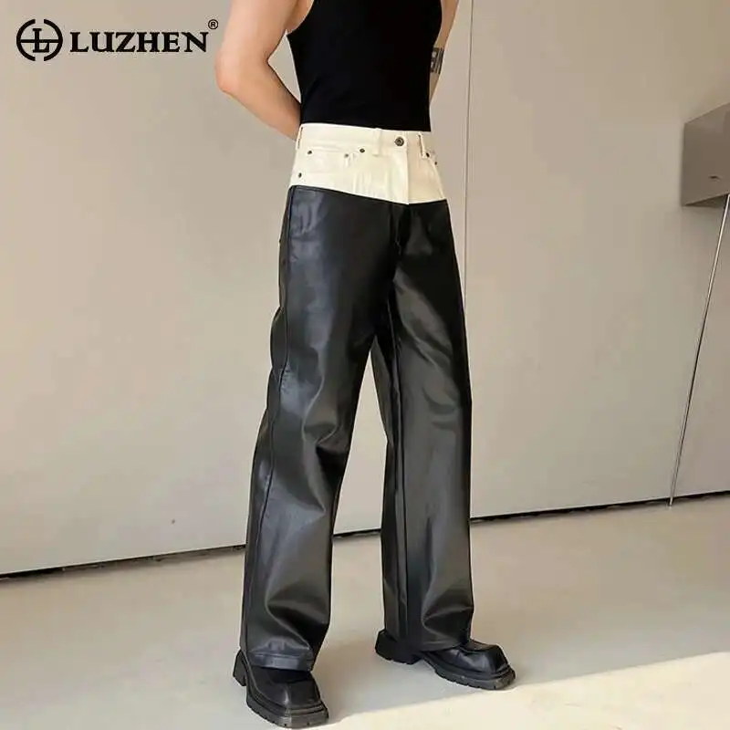 

LUZHEN 2025 модные цветные контрастные кожаные брюки мужские нишевые дизайны повседневные прямые модные элегантные свободные брюки 41b7da