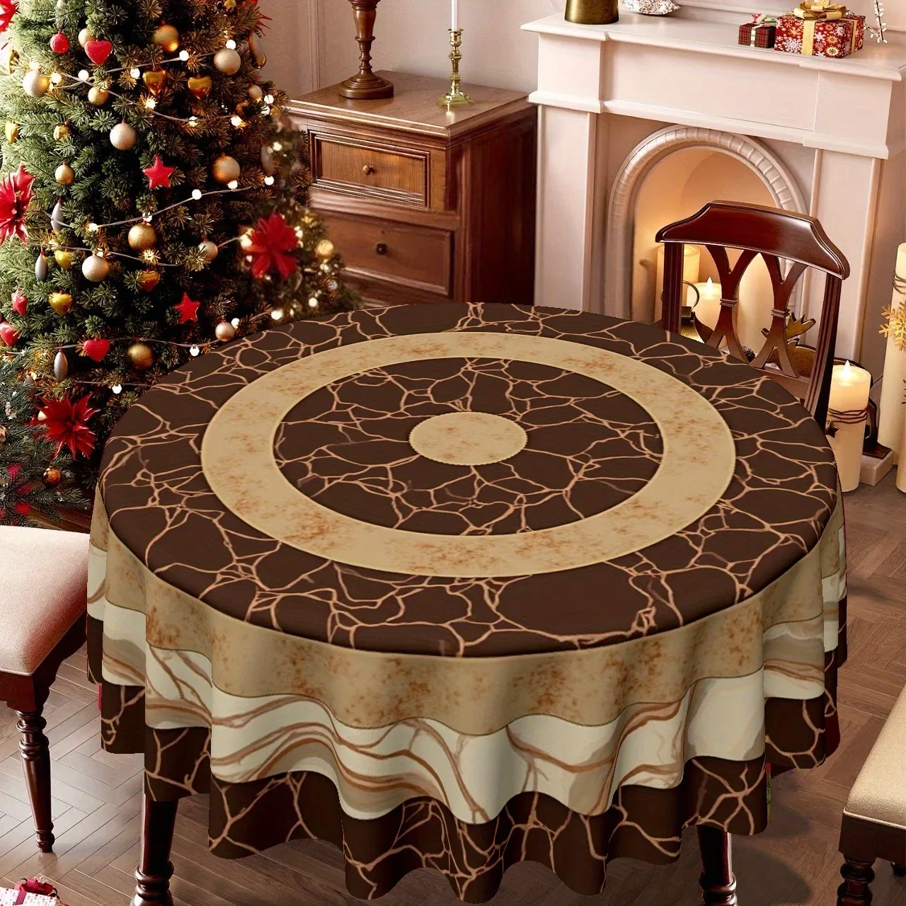 One tablecloth, with a Christmas theme, a round pattern tablecloth in a country style.
