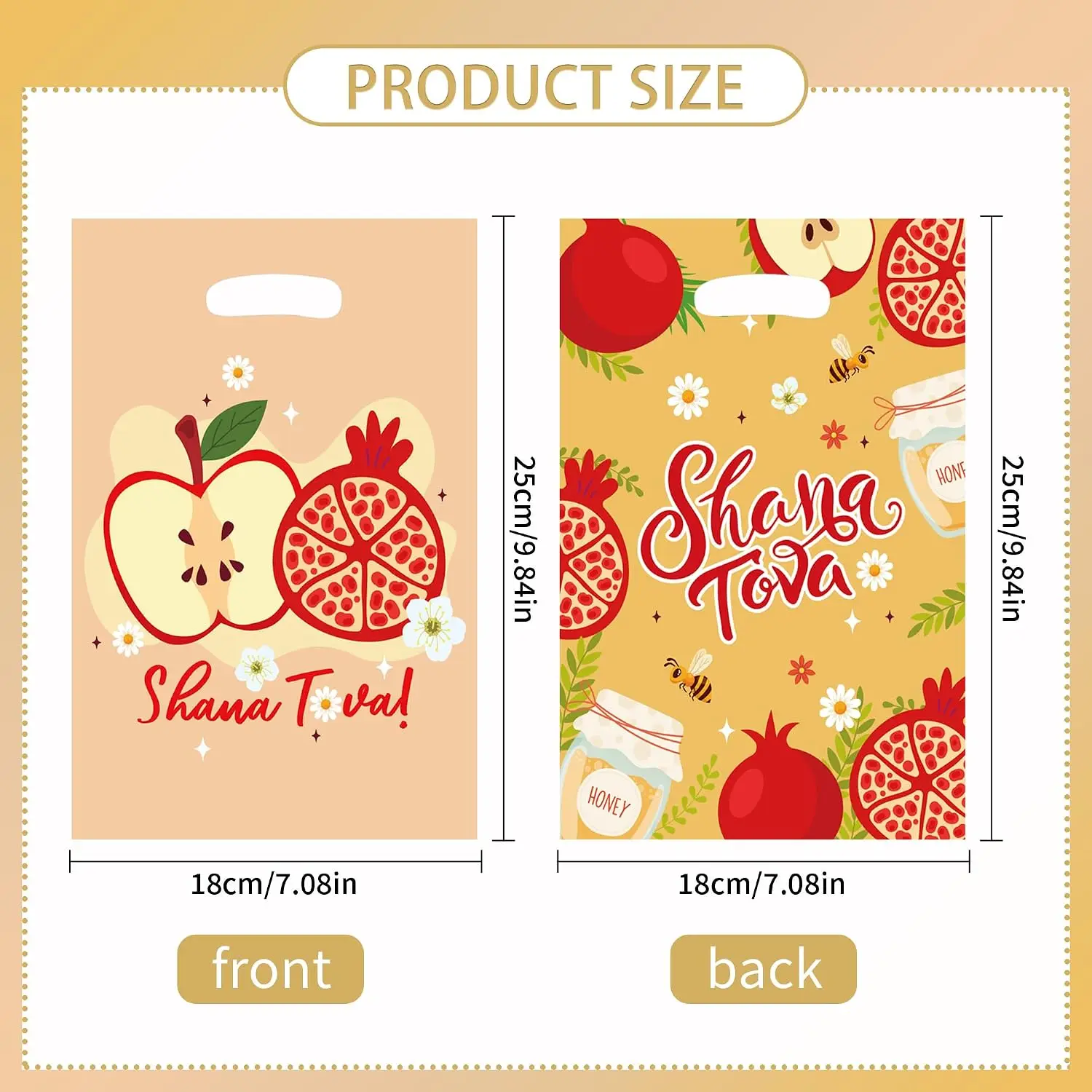 100pcs Shana Tova Goodie Bags Rosh Hashanah Plastic Gift Bag Pomegranate Apple Honey Sweet Treat Pouch Jewish New Year Decor image 6