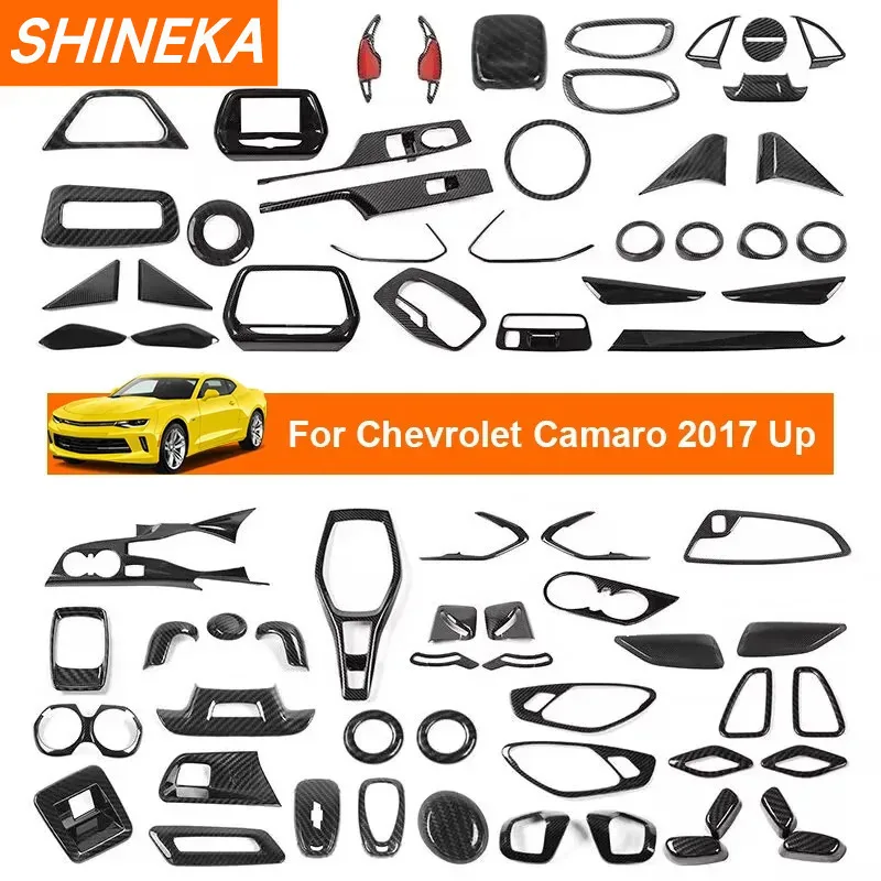 SHINEKA ABS fibra de carbono grano consola central cambio de marchas decoración cubierta embellecedora para Chevrolet Camaro 2017 Up accesorios interiores