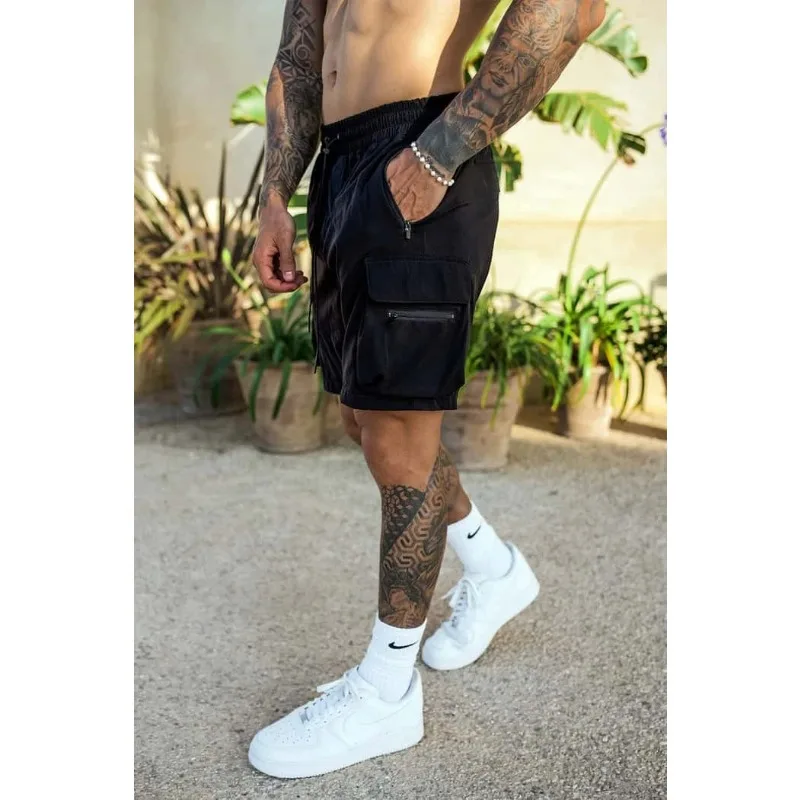 Pop Men's Cargo Shorts Summer Oversized Pants Elastic Waist Large Size Outdoor Jogging Sweatpants Trend Multi Pockets Men Clothe