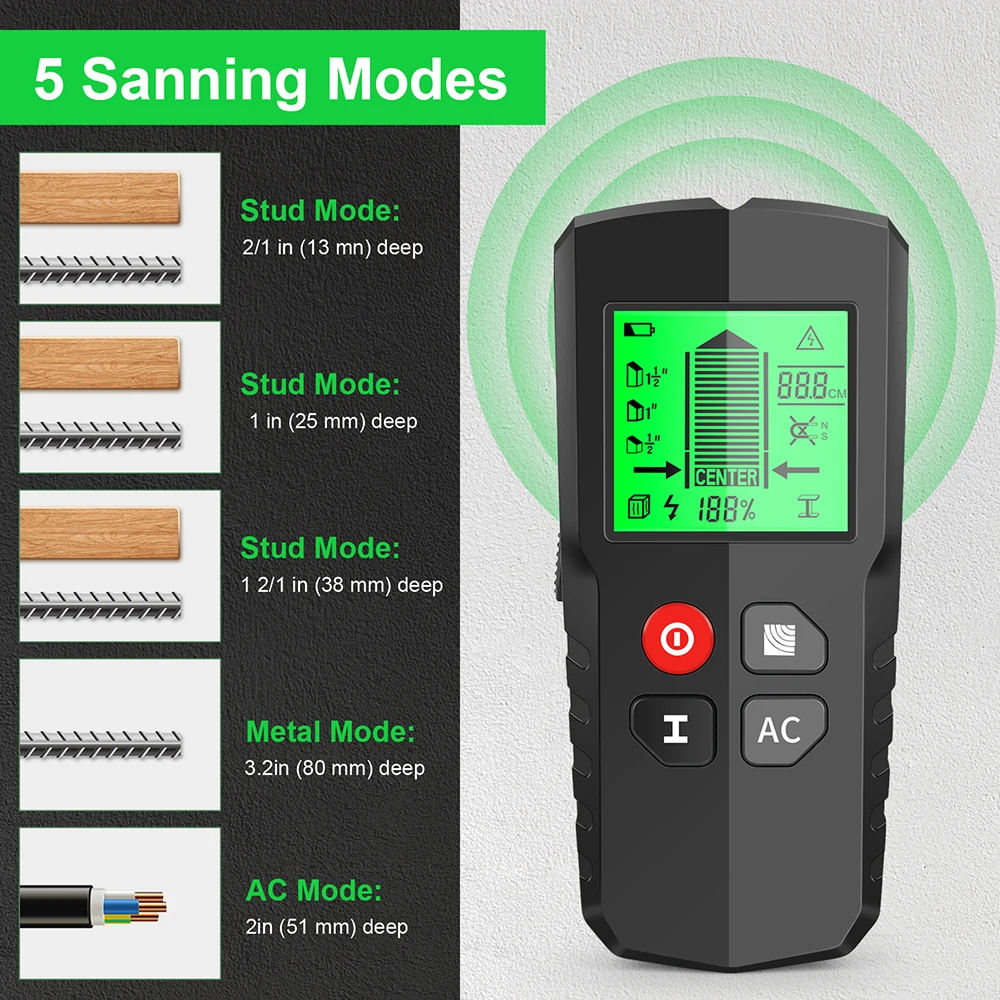 LCD Display Professional Handheld Multifunction HW-QB5 Metal Detector Wall Detector Scanner 5 in 1 for Wood AC Wire Cable