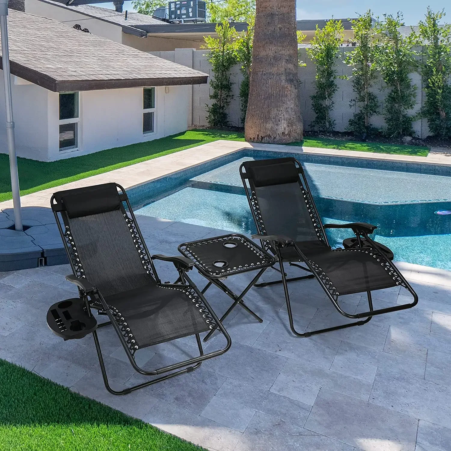 Garden Lounger Leisure Lounger Beach Sun Lounger Set Aluminum Garden Lounger,  2 X Folding Deck Chair and 1 X Table