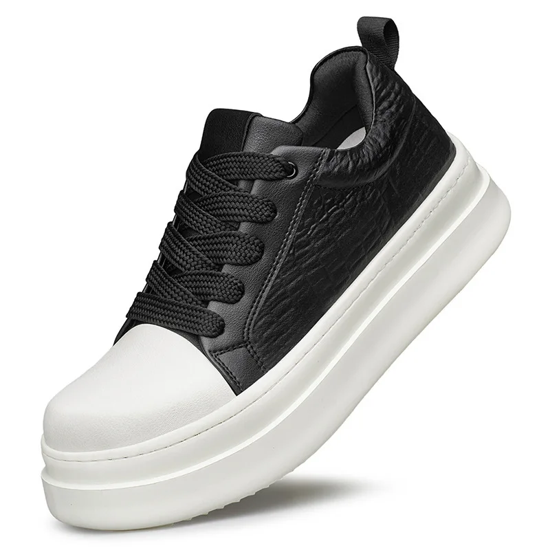 

New Men Invisible Height Increasing Elevator Shoes Lace-up Sporty White Sneakers 7cm Taller Size Plus Invisible Elevate