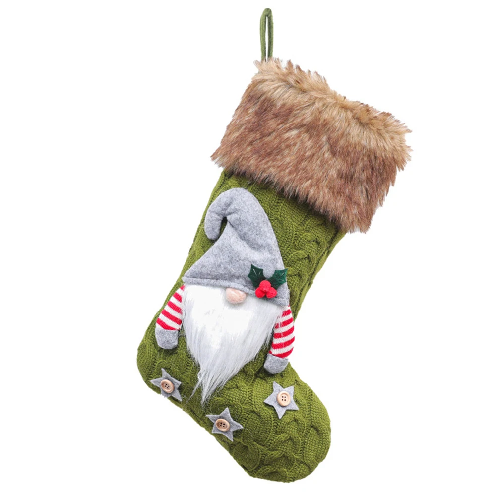 

Green Knitted Sock Pendant Christmas Stocking Candy Sweets Hanging Pouch Socks Stockings Tree Decoration Knitting Decorations