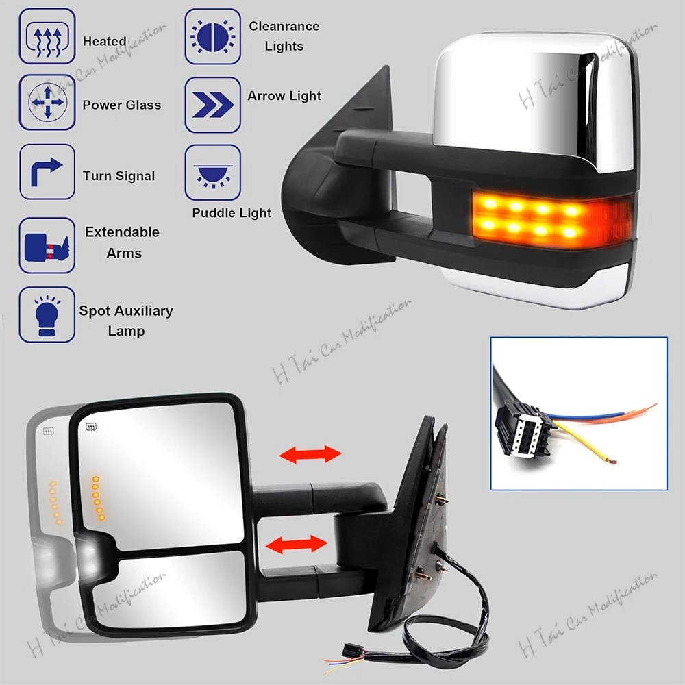 Pair Towing Mirrors For 2007-2013 Chevy Silverado GMC Sierra 1500 2500 HD 3500 HD Power Heating Signal Light Side Mirror