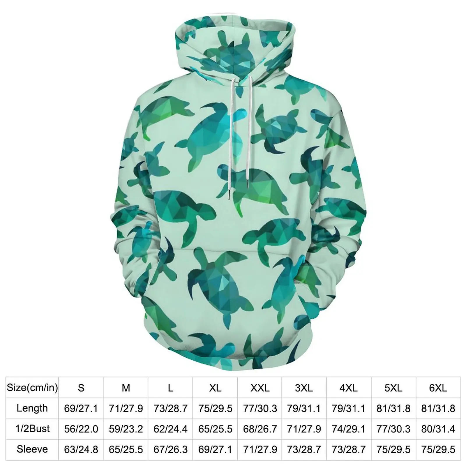 Neon Turtles Casual Hoodies Animal Print Loose Hoodie Male Long Sleeve Aesthetic Printed Top Large Size