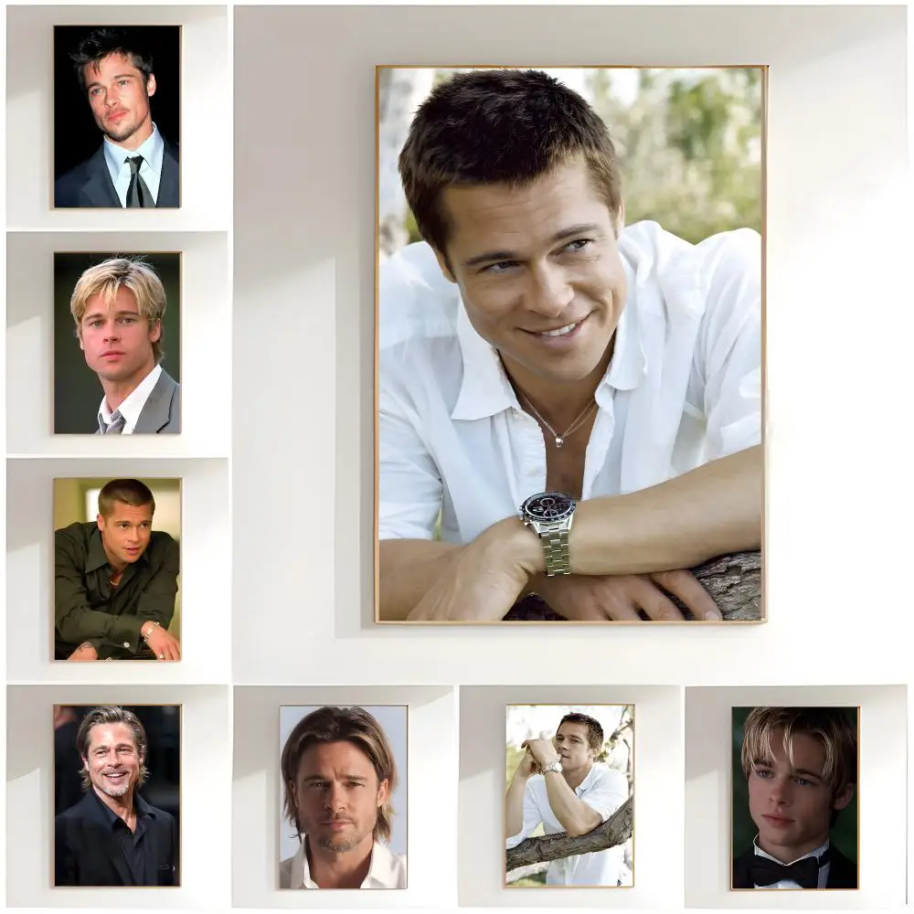 charming actor b-brad pitt Poster Classic Wall Art  Home Decor  Peel and Stick Unframed