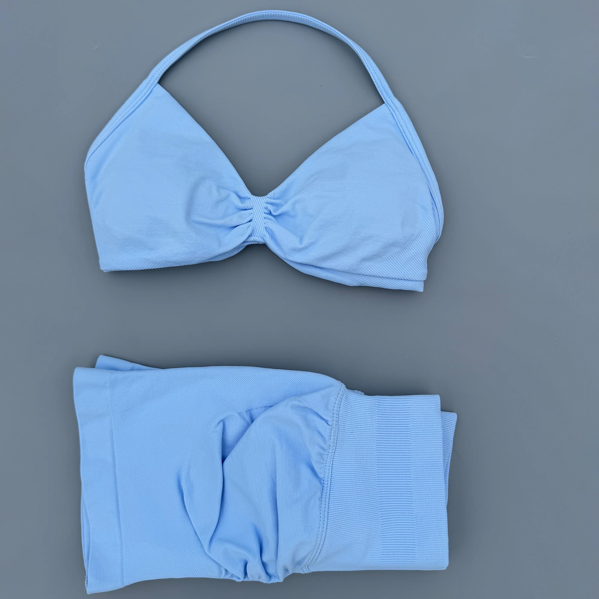 2 Pieces Yoga Gym Set Women Seamless Strappy Yoga Bra High Waist Workout Scrunch Shorts Sports Set Fitness Clothes Sportswear