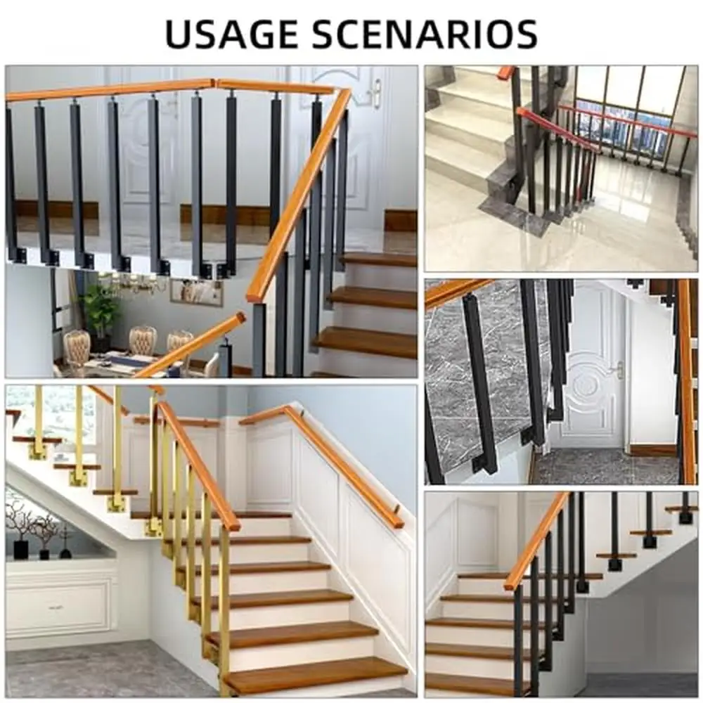 Adjustable Metal Railing Spindles with Bracket Base and Screws Kits Stair Baluster Posts Indoor Outdoor Decor Rust-Proof Iron